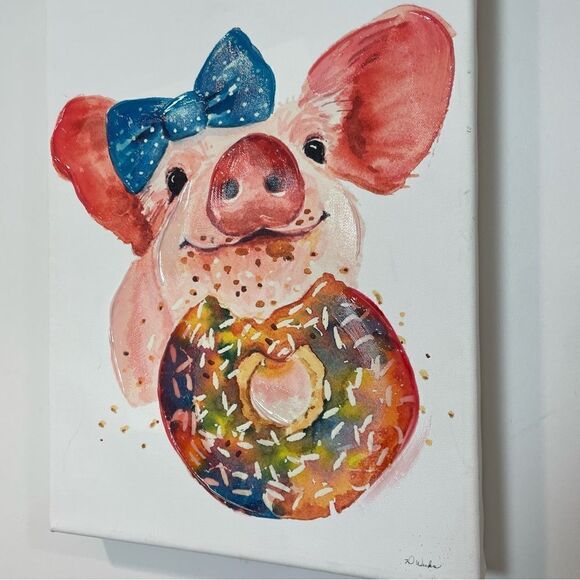 Canvas Little Pig Girl Color-full Print Canvas Girls Room Decoration 18” x 12” - Picture 3 of 10